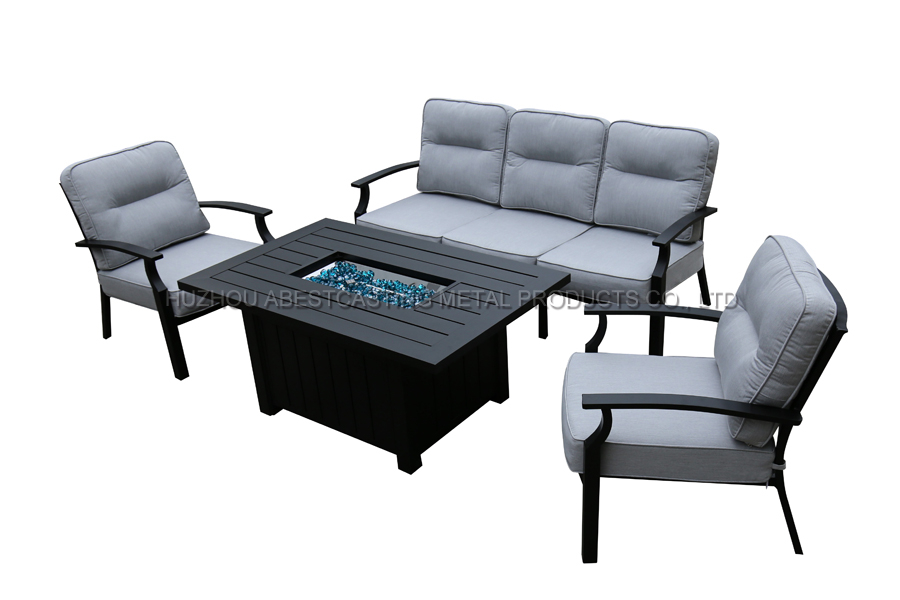 HS2020/4V 56"x 35" Vertical Stripe Rect. Firepit Table & Vertical Stripe 3 seat Sofa & Vertical Stripe Single Sofa